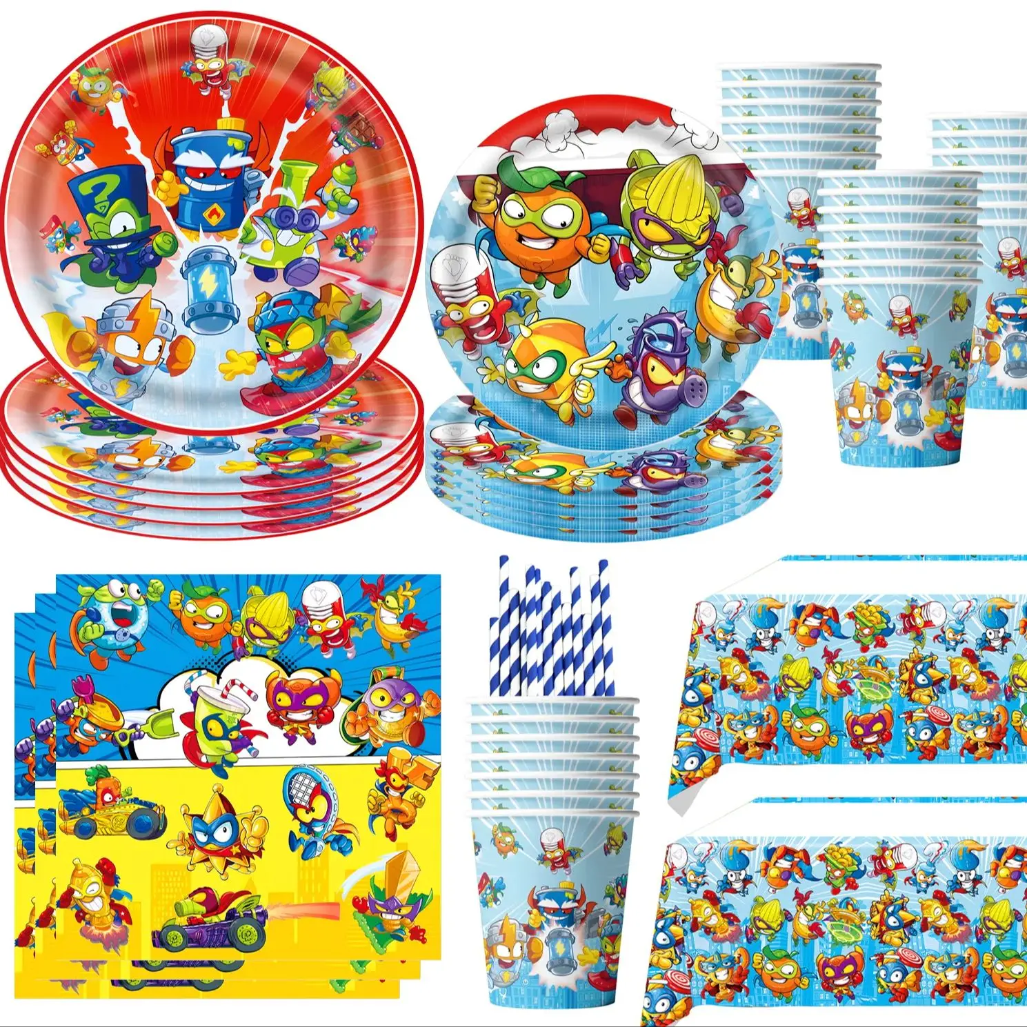Superzings Birthday Party Tableware Set - Disposable Plates Cups Napkins and Tablecloth