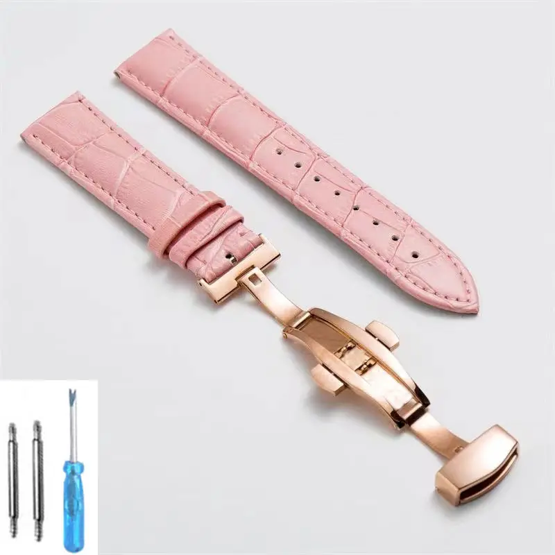 Premium Leather Watch Strap with Butterfly Clasp - Elegant Wristband Accessory