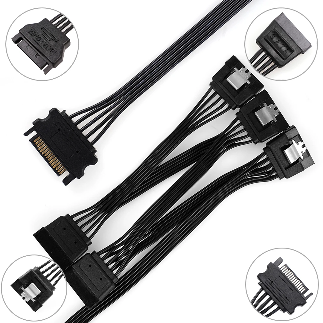 SATA 하드 드라이브 전원 케이블, 수-암 1-2 5 포트, 컴퓨터 하드 디스크 인터페이스 전원 코드, DIY PC 서버용, 15 핀
