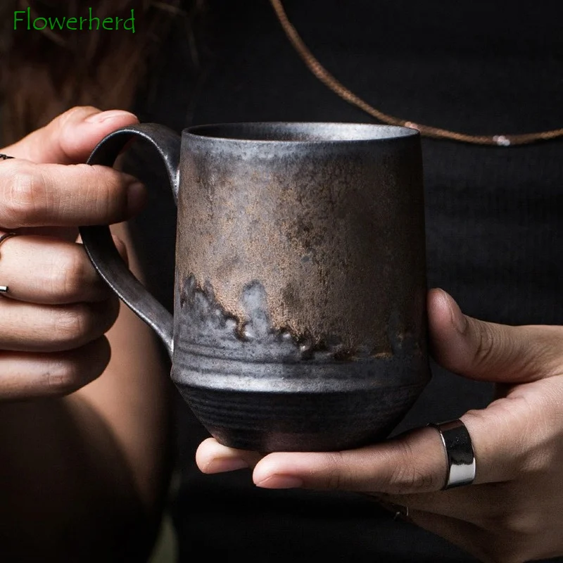 Ceramic Coffee Cup Nordic Style Hanging Ear Ceramic Coffee Cup Rust Glaze Coarse Pottery Tea Mug Creative Water Cup Gilt Couple Coffee Mug