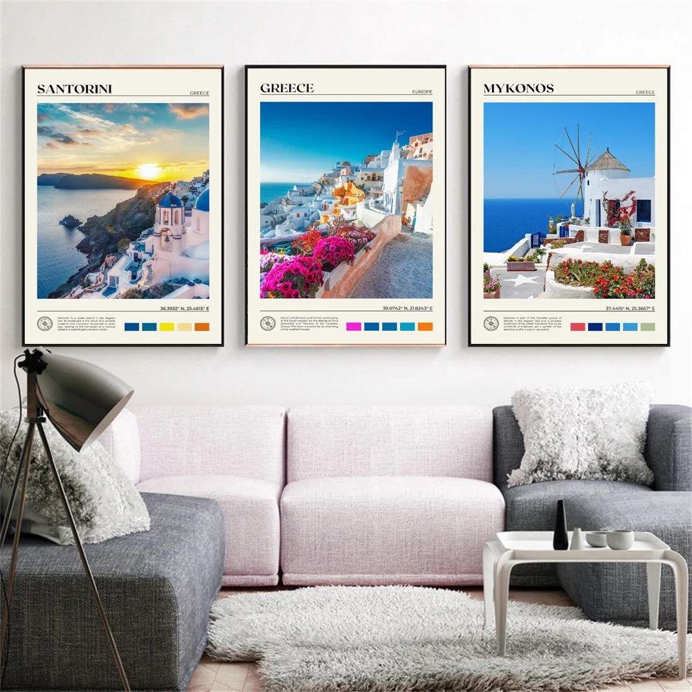 

Greece Travel Poster Greece Landscape Prints Canvas Painting Greece Cityscape Art Poster Decoration Wall for Interior Home