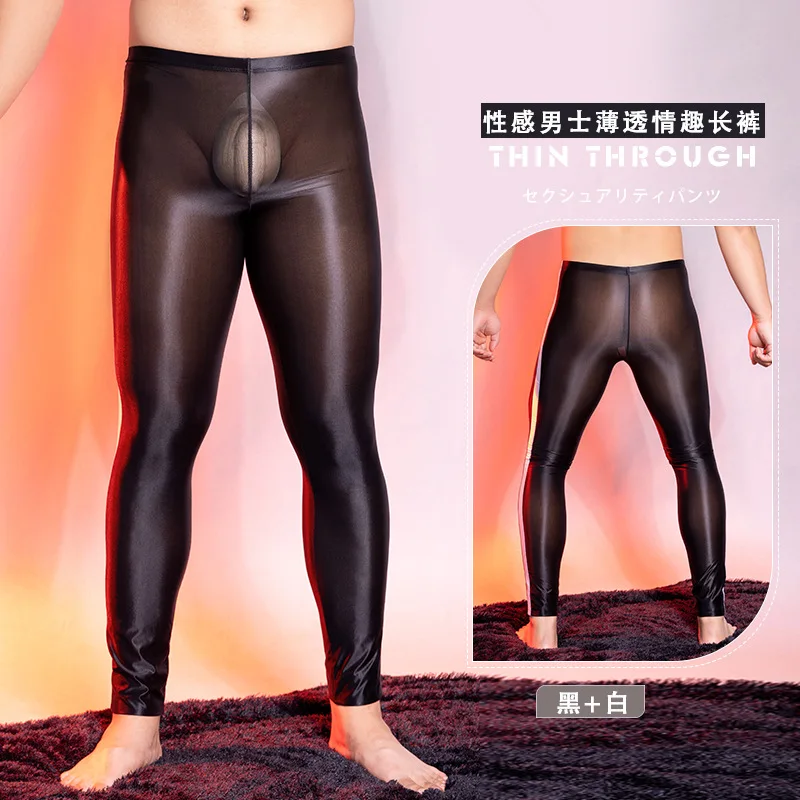 

Ultra-thin Transparent Seamless Men Tight Leggings Male Sexy Low Waist Sheer Elastic Stockings Sleep Bottoms