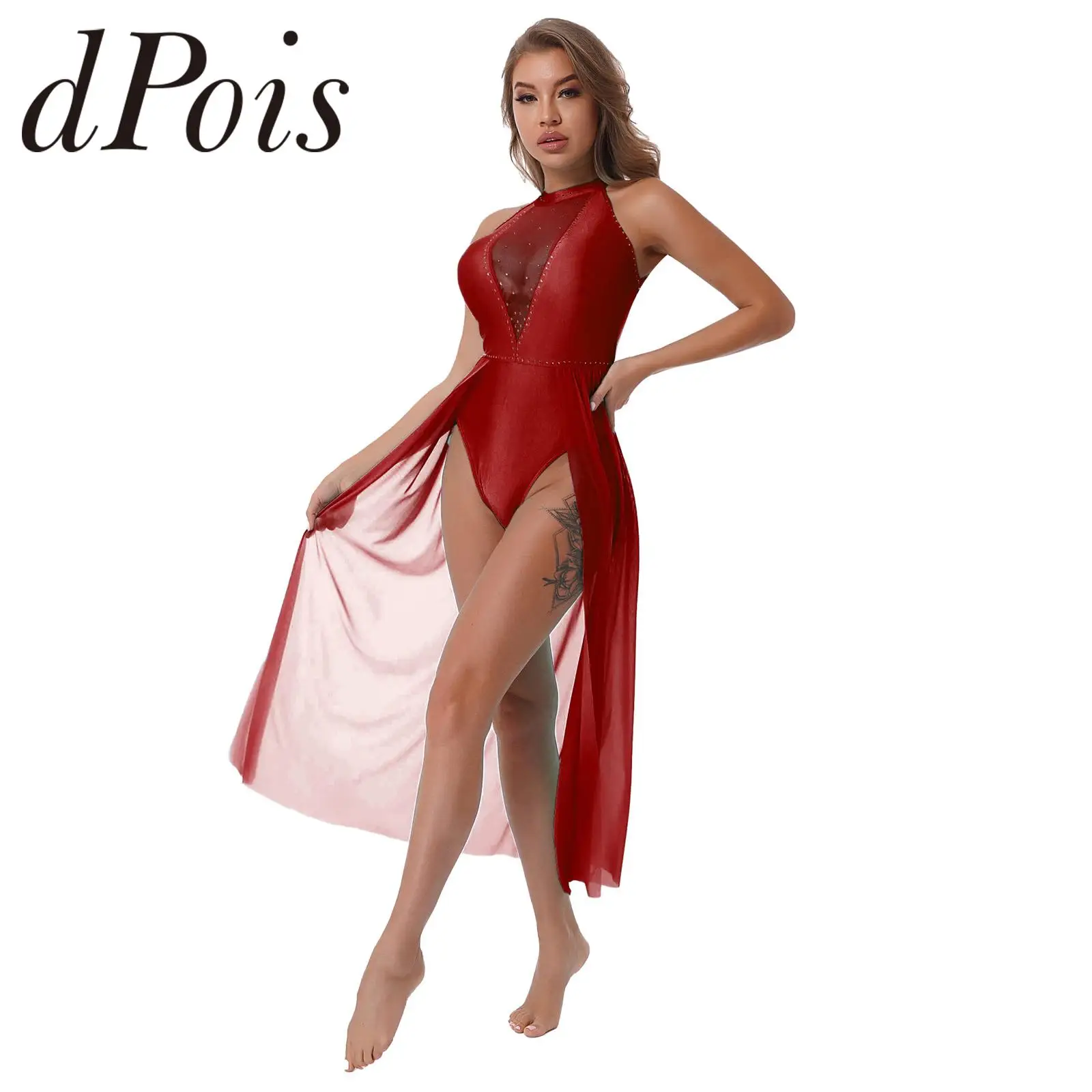 

Женское прозрачное Сетчатое платье с балетные гимнастические леотарды, танцевальная одежда для сцены, стразы, костюм для бальных танцев