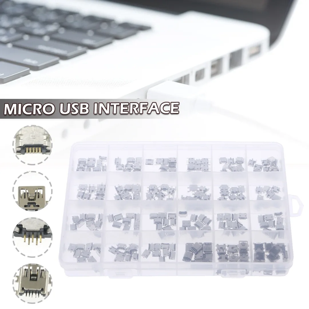 

Mayitr 240PCS 24 Models Micro Connector Kit Socket Jack USB Interface Connectors Set For MP3/4/5 Mobile Power Bank