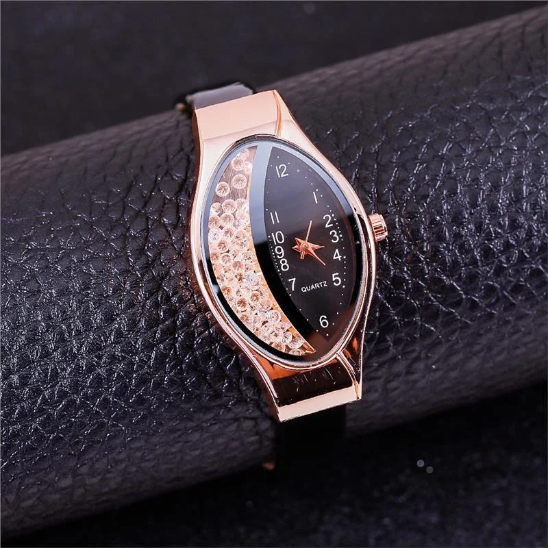 Elegant Women Crystal Oval Dial Quartz Wrist Watches Lady Leather Strap  Casual Watch Gift 5