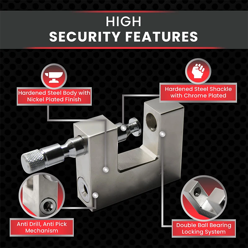 Safety Lock Padlock 3 Keys Heavy Duty D-Shaped Protect Garage Door Containers Gate Warehouse