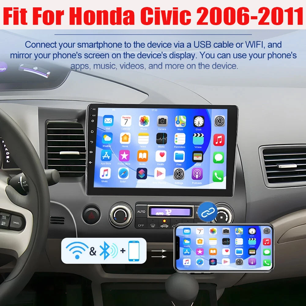 Estéreo para Auto Android 13 de 2+32G Compatible con Carplay y Android Auto, Navegación GPS, Pantalla Táctil de 10 Pulgadas para Honda Civic 2006-2011, Radio para Auto