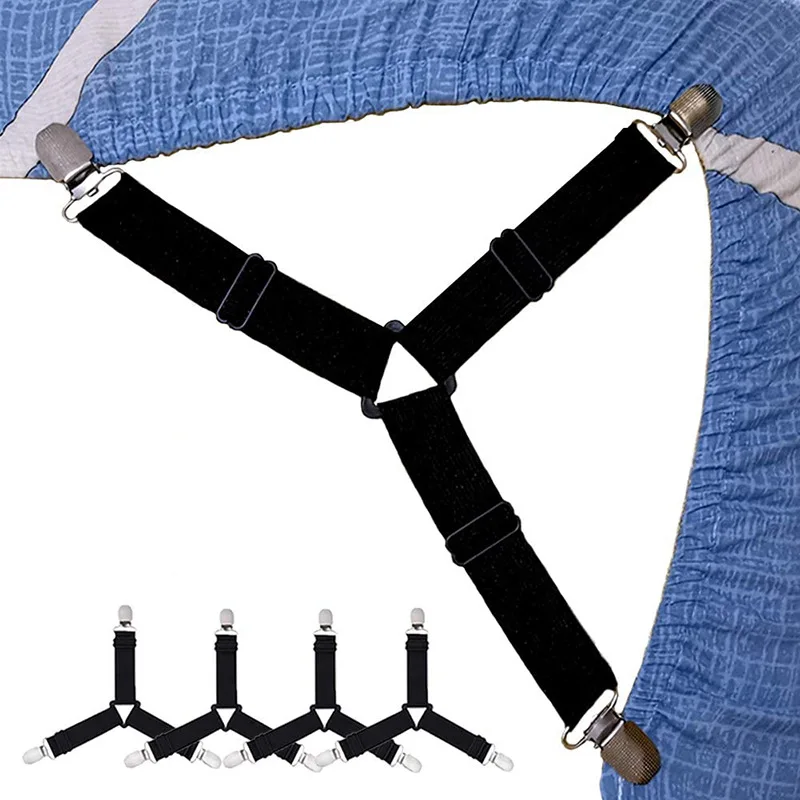 4PCS Adjustable Bed Sheet Clip Grippers Suspender Cord Hook Loop Clasps Elastic Mattress Cover Sofa-Cover Sheet Fasteners Straps 1