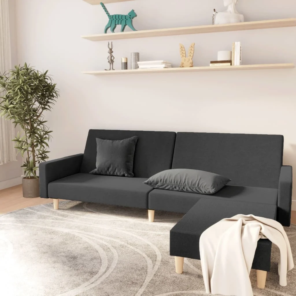 Modern and minimalist sofa bed with dark gray footrest, Nordic home furniture