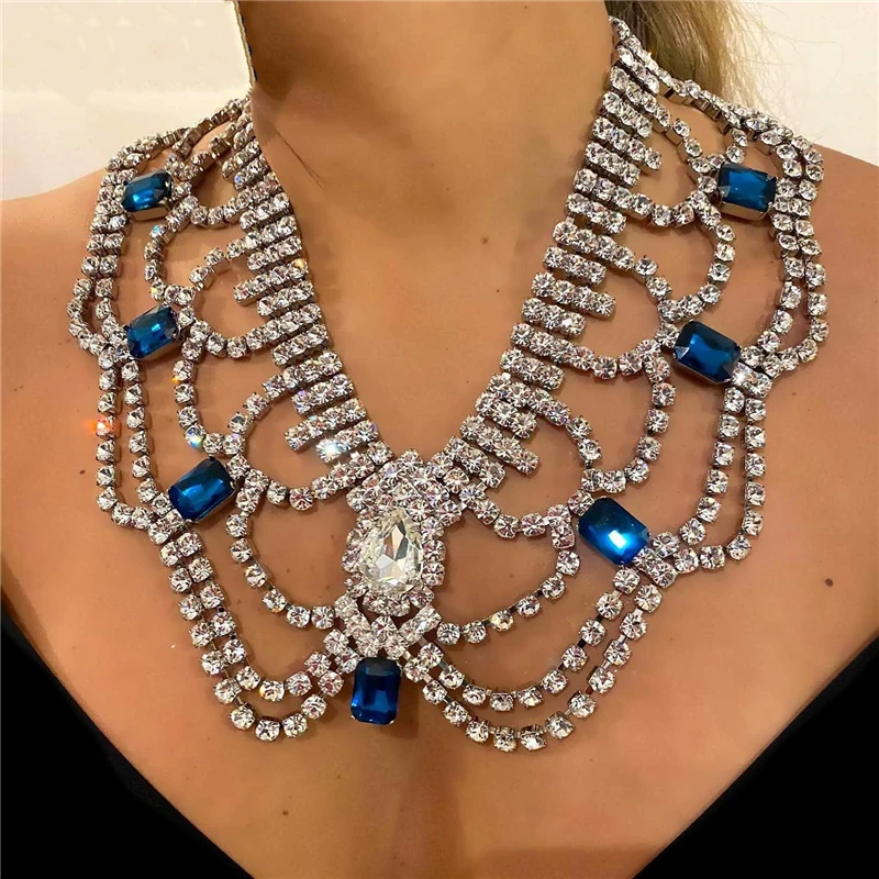 Luxury Noble Crystal Water Drops Bridal Jewelry Sets Rhinestone Necklace Earrings Set For Bride African Jewelry Accessories