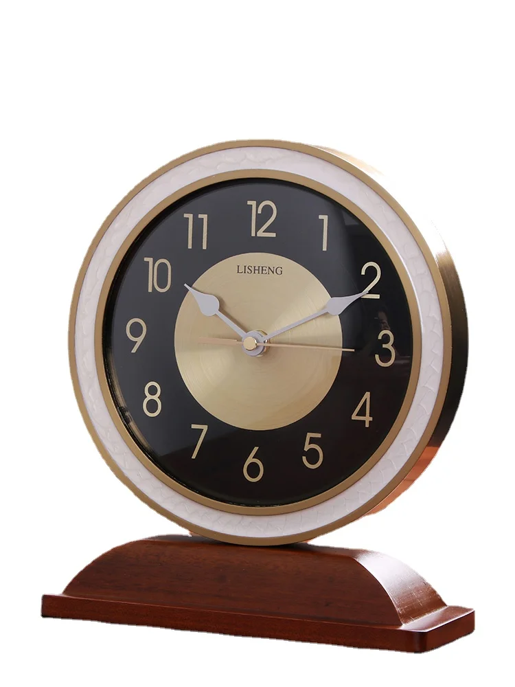 

Large Gold Table Clock Modern Wood Metal Luxury Desk Clocks Silent Digital Watch Living Room Desktop Clock Retro Ornaments Gift