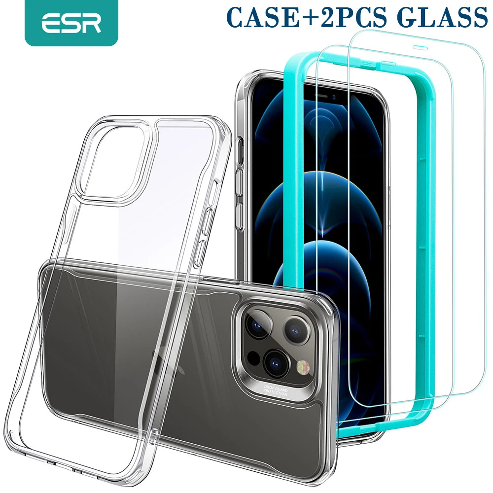 iphone 12 mini cover case ESR Clear Case for iPhone 12/12 Pro/12 Pro Max Tempered Glass Transparent Case Back Cover Full Protection 2pcs Glass Case Bundle iphone 12 mini lifeproof case