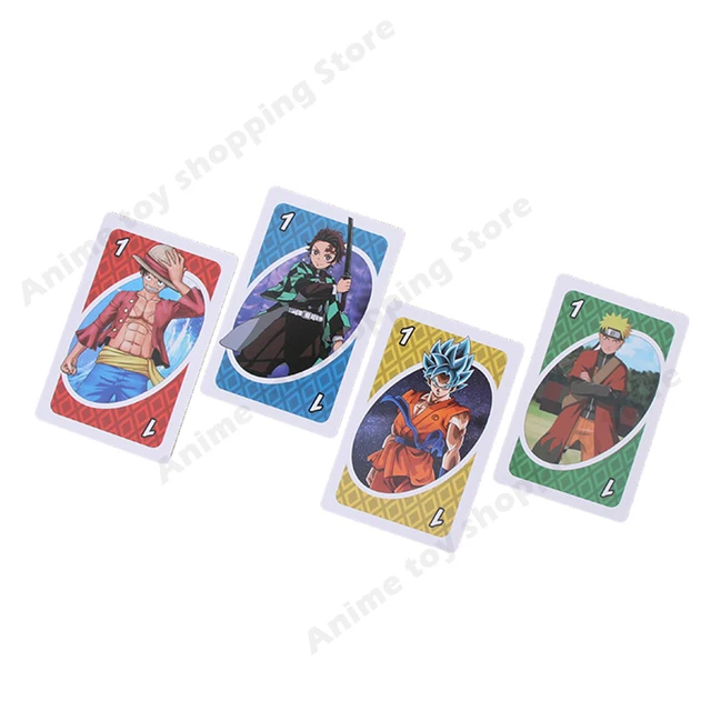 UNO Anime Cartoon One Piece Naruto Dragon Ball Z Demon Slayer Puzzle Cards Games Fanny Familie Poker Board Game Kids Speelgoed 4