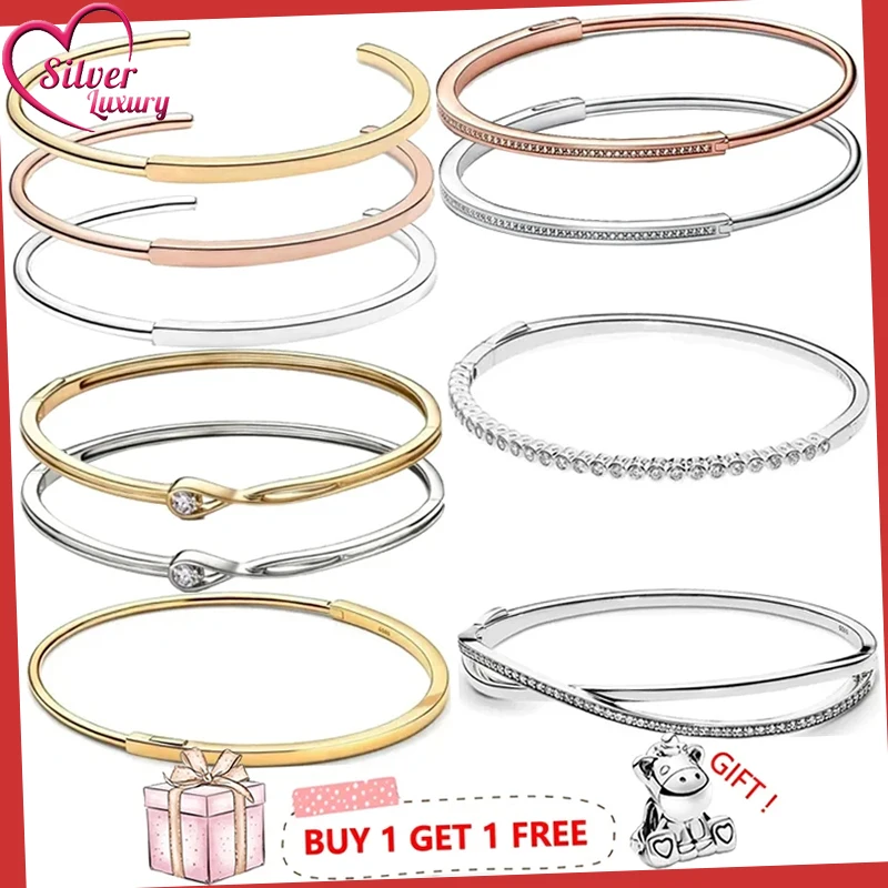 

New 100% S925 Silver Signature Series I-d Meteor Women's Open Signature Bracelet Women's Fashion DIY Jewelry aretes