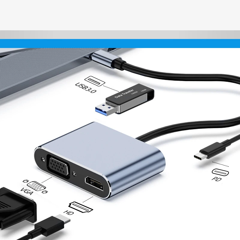 Nuovo Hub Di Tipo C Usb C A Hd Vga Splitter Usb-C 3 In 1 4K Hd Usb 3.0 Pd Adattatore Intelligente A Ricarica Rapida Per Macbook Dell