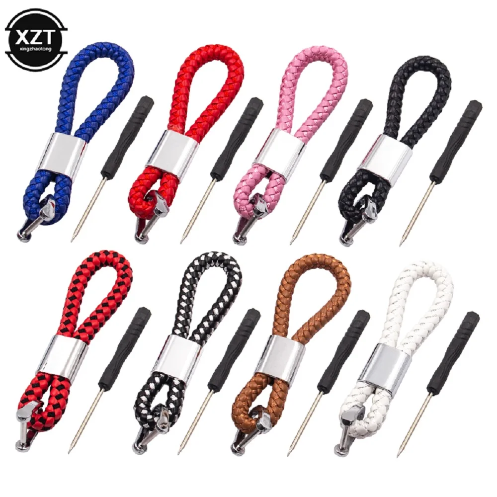 Hand-Woven-Horseshoe-Buckle-Leather-Rope-Car-Keychain-Detachable-Metal ...
