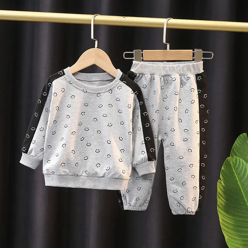 

Baby Girls Boys Clothes Sets Kids Smile Print Sweatshirt+Pant 2pcs Suit Spring Fall Tracksuit 1 To 4Yrs Children's Sportswear