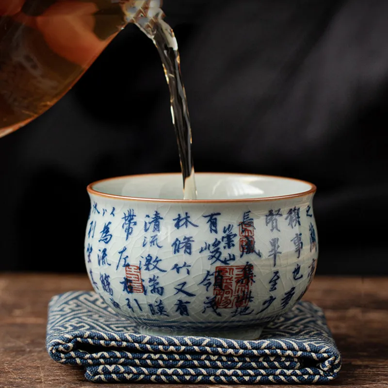 1 Pc Chinese Tradition Ceramic Tea Cup Handmade Blue and White Porcelain Teacup Household Portable Tea Bowl Set Accessories