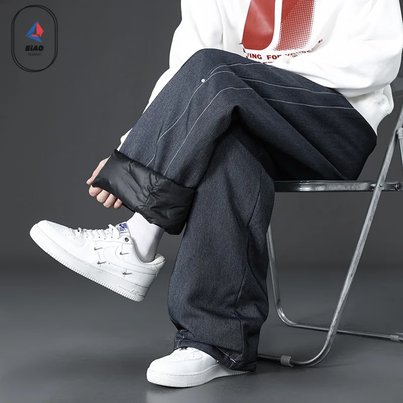 Eiao2026 Winter Men Down Pants Quality Camping Ultra-light White Duck Down Warm Long Pants Man Street Cold-proof Wide Leg Pants