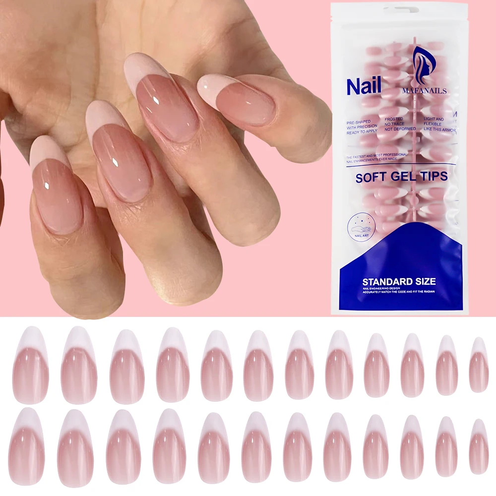 120 Stück mittelgroße französische Mandel-Nagelpresse mit weißem Rand, künstliche Nagelverlängerungen, vollständige Abdeckung, Acryl, tragbar, Stiletto, gefälschte Nagelspitzen – Detail 3