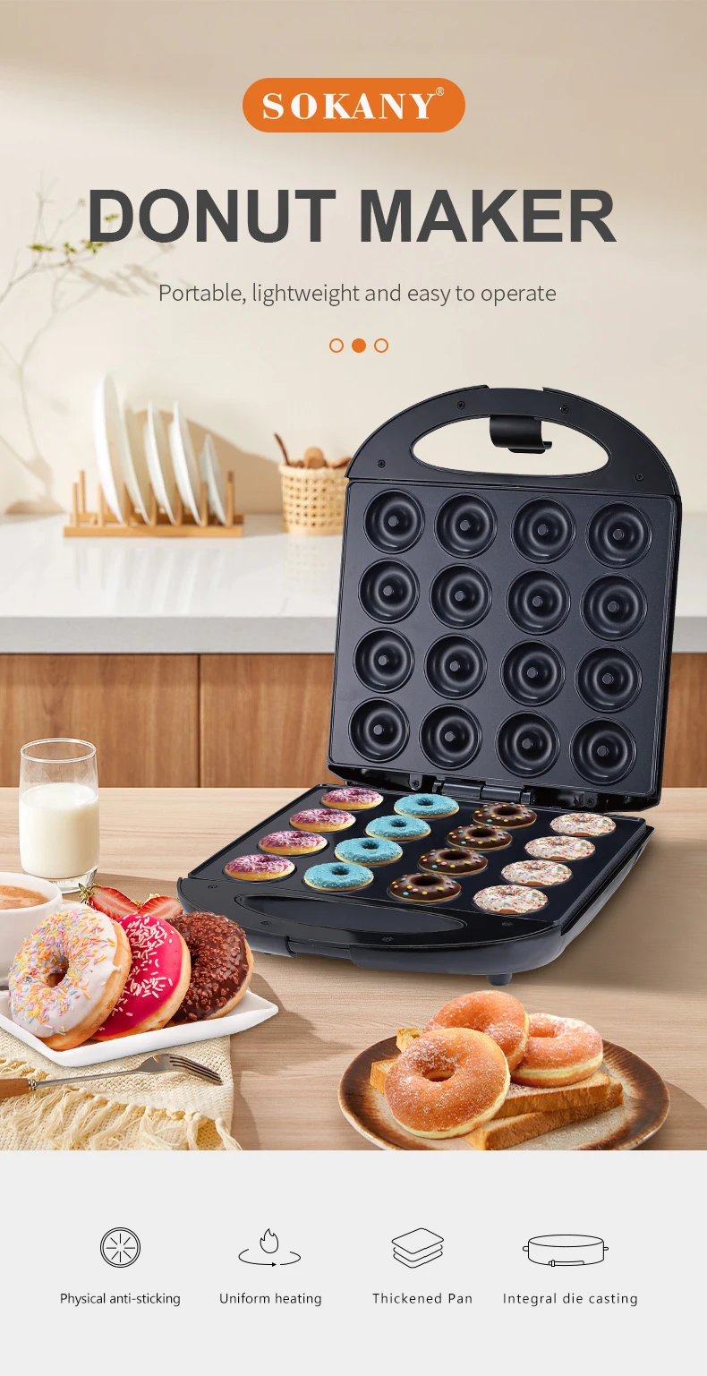 Description Picture 3 of itemSOKANY Product SK-08002 Mini Donut Maker Machine 1400W High-Power Double-Sided Heating Anti-Stick Design Toaster Sandwich Maker