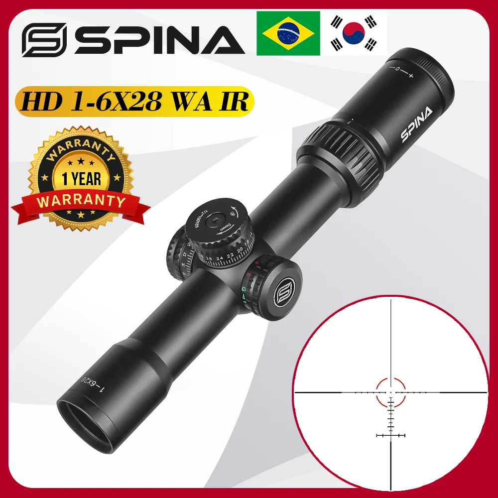 

Spina 1-6X28 Tactical Compact Wide Angle Rifle Scope Optical Sight Red Green Illuminated Glass Etched Reticle Scope for Hunting