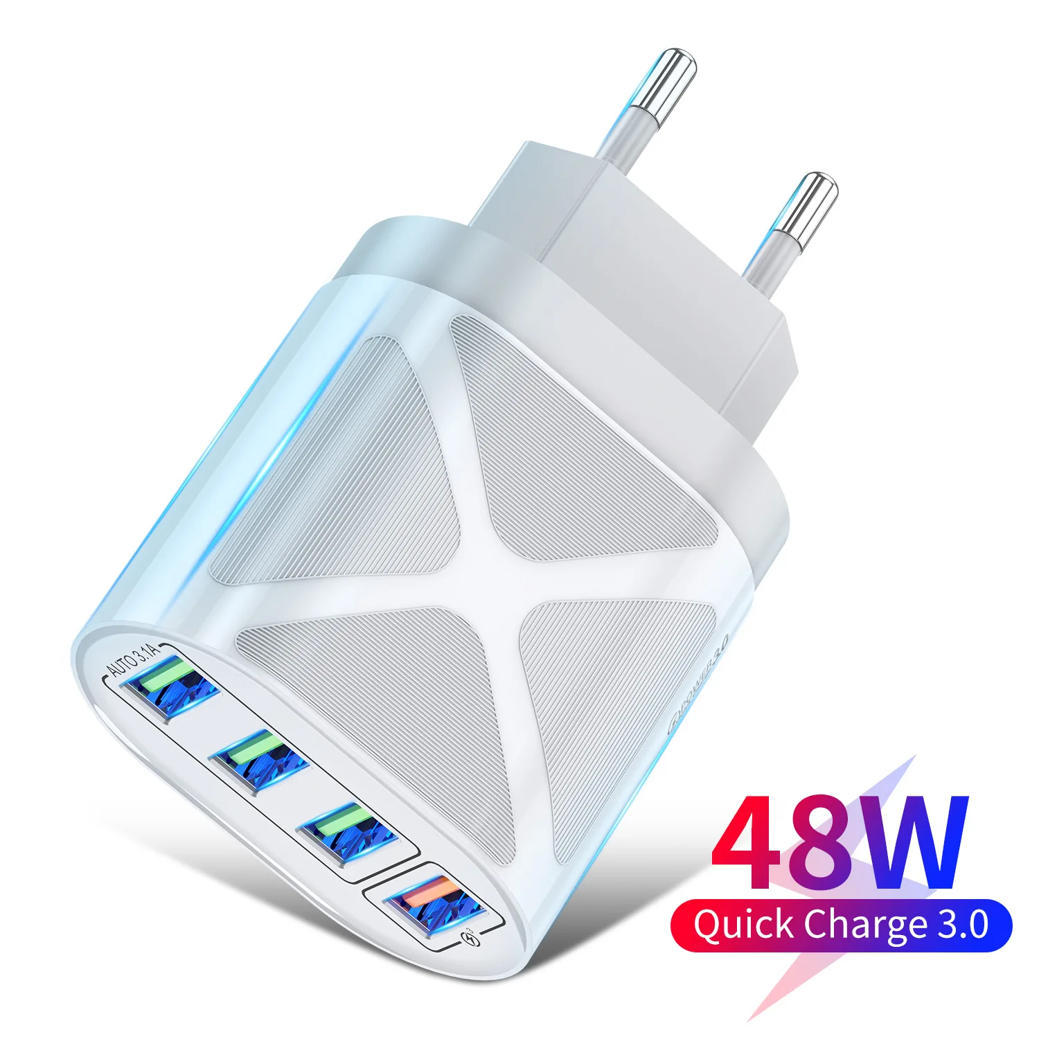 Uslion 48W Caricatore Usb Adattatore Di Ricarica Rapida Per Telefono 4 Porte Usb-A Caricatore Da Muro Per Iphone Samsung Caricatore Rapido Universale 