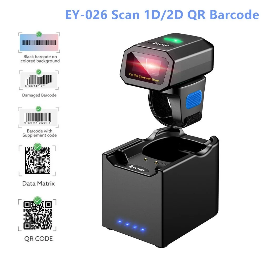 

Top 2D Wireless Ring Barcode Scanner Compatible Bluetooth 2.4G Wireless Wired Portable Wearable Mini Finger Bar Code Reader