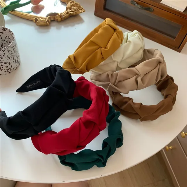 Korean Hair Accessories Solid Color Cotton Crumpled Women's Head Hoop Wide Bezel Makeup Hairbands for Ladies Headwear 2023 New 1