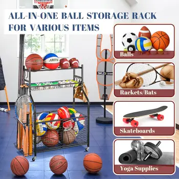 Sports Equipment Garage Organizer,Garage Ball Storage for Sports Gear and Toys, Rolling Ball Cart 2