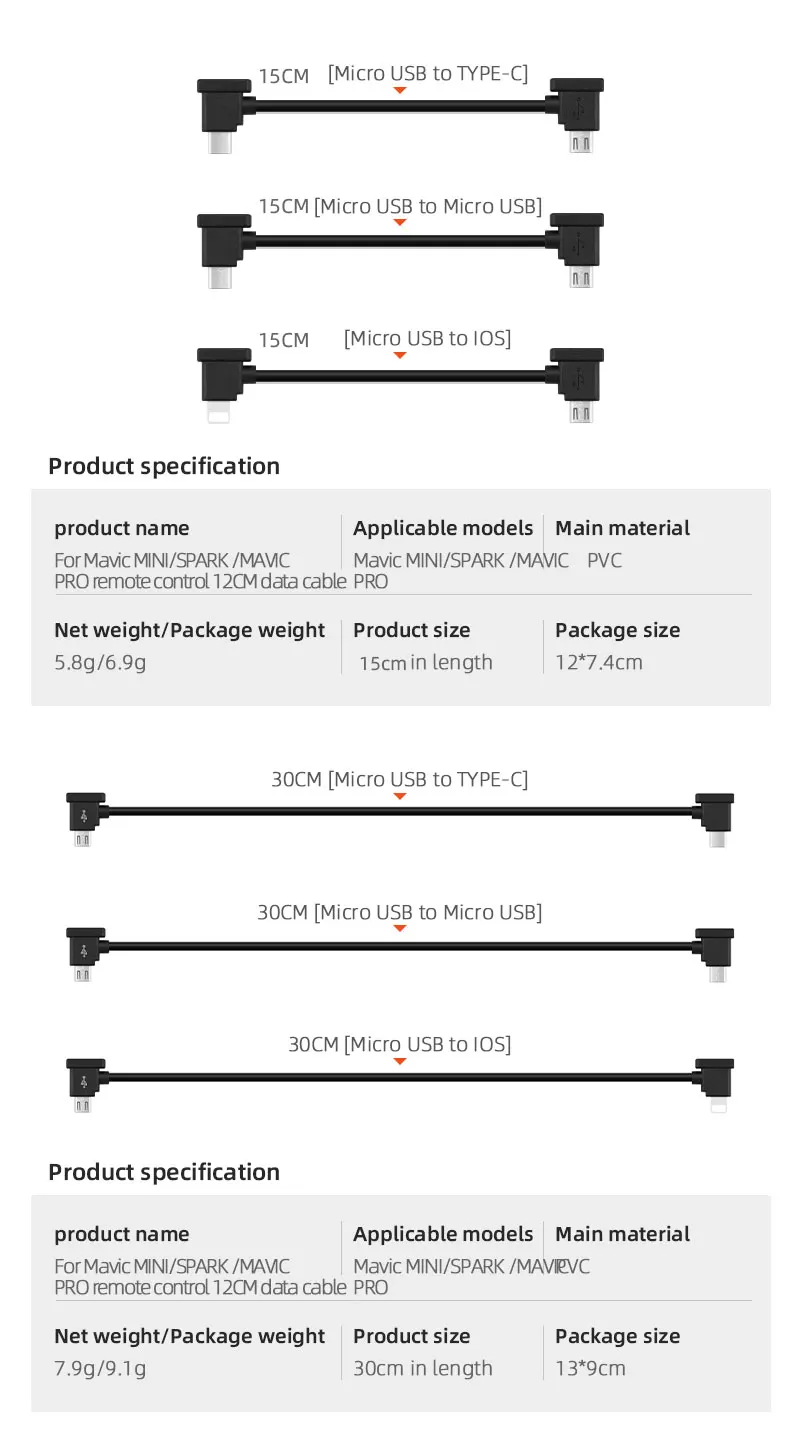 Description Picture 3 of itemOTG Data Cable for DJI MAVIC MINI/SPARK/MAVIC PRO Drone Remote Controller to Phone Tablet Cable for iPhone iPad Samsung Tablet