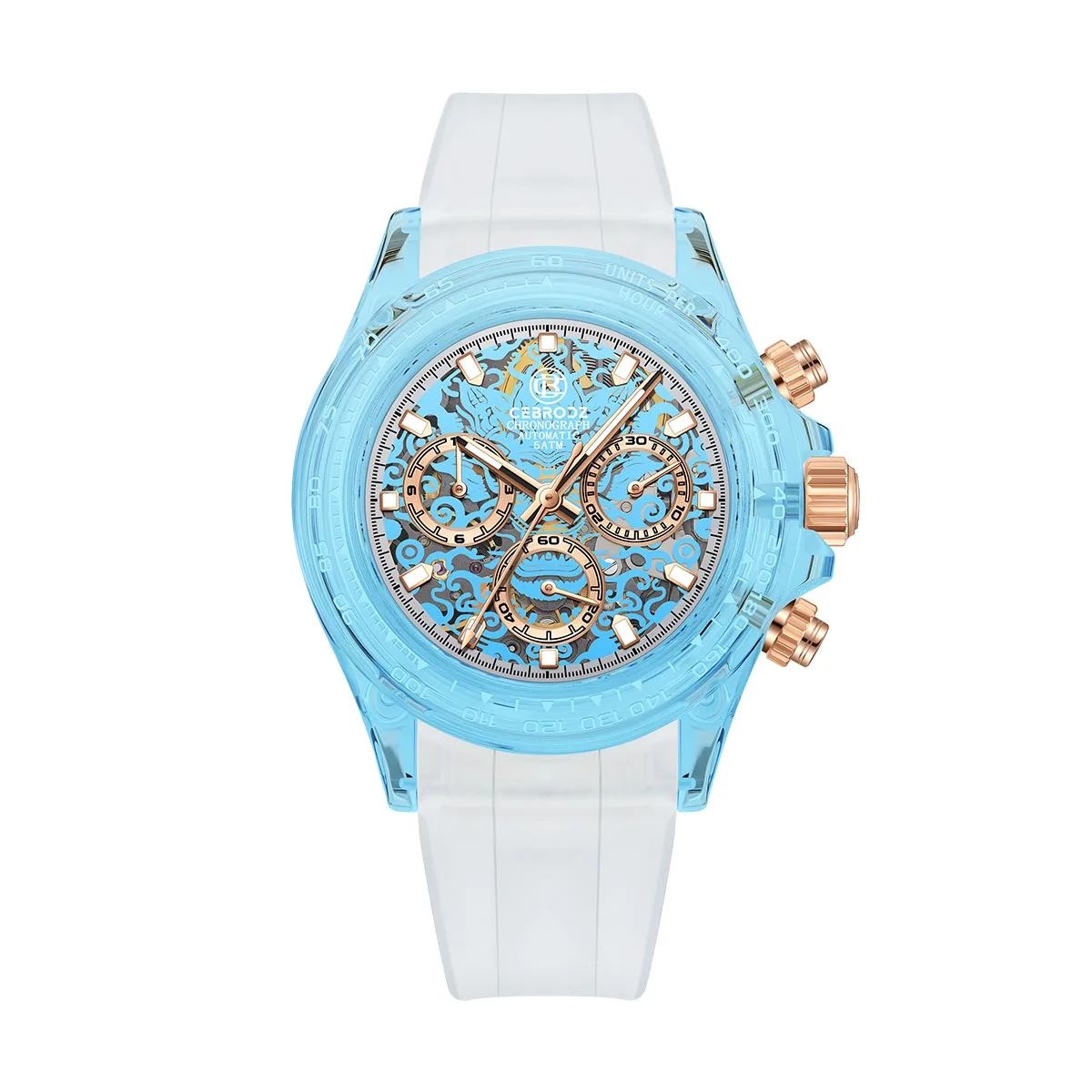 CEBRODZ كريستال كرونوغراف عالية الشفافية الياقوت س...