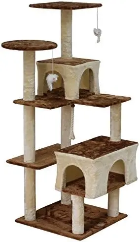 

Кошачья Когтеточка, кошачья башня, домашняя мебель с двумя спальнями для домашних кошек, бежевая/коричневая башня для кошек
