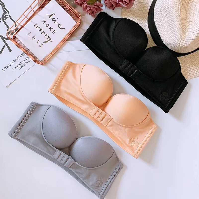 

Sexy Front Closure Push Up Bra Women Strapless Invisible Bras Underwear for Female Brassiere Seamless Bralette AB Cup Lingerie