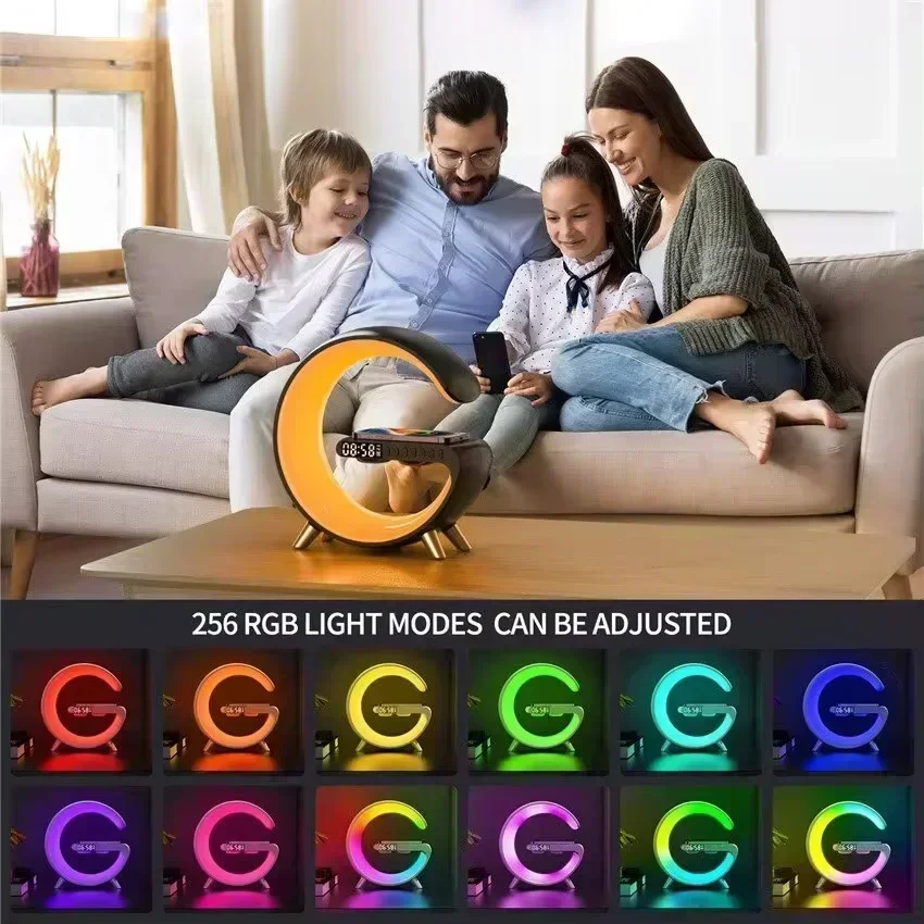 Multifunction Bluetooth 5.0 Speaker FM TF RGB Night Light Wireless Charger Stand Fast Charging Station for iPhone Samsung Xiaomi