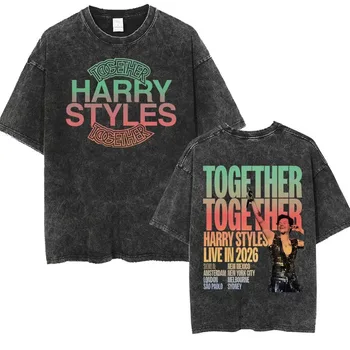 Fashion O-Neck Tshrit Vintage Washed Singer Harry Styles 2026 Tshrits Men Women 90s Retro Oversized Cozy Short Sleeve T-shirts