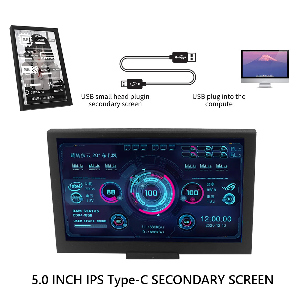 5.0 ġ 800*480 IPS LCD  ÷ AIDA64 USB ÷  ȭ, CPU GPU RAM HDD  µ  