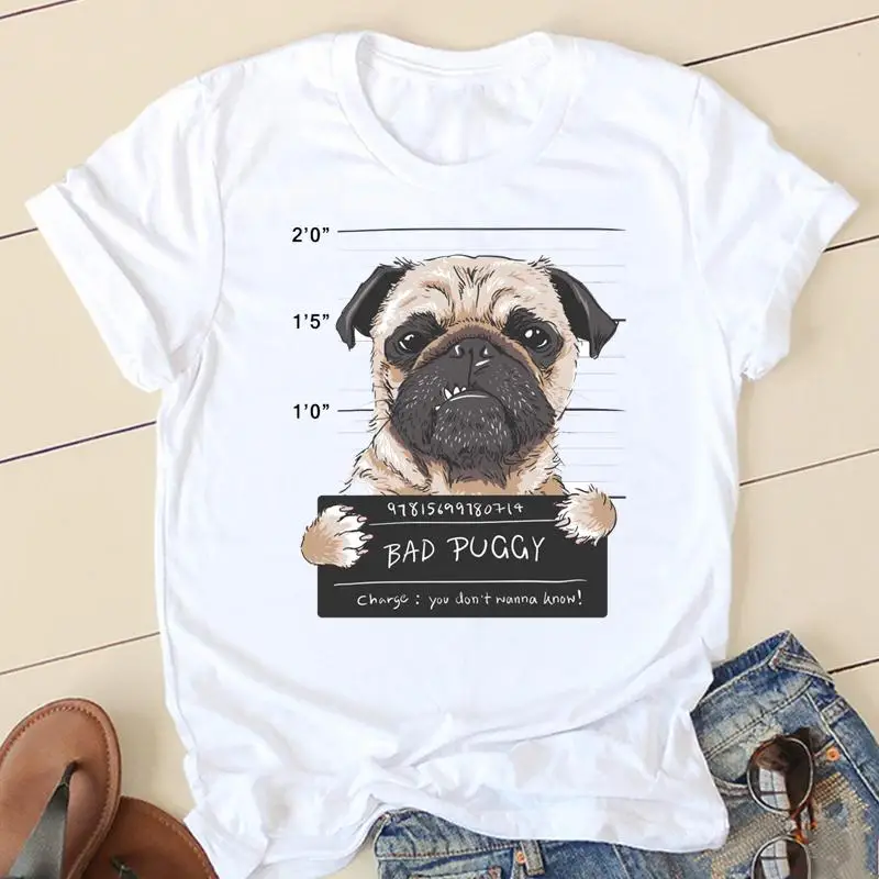 Women T-shirts 90s Love Pug Dog Ladies Fashion Clothing Short Sleeve Cartoon Clothes Spring Summer Female Tee Graphic Tshirt couple t shirt