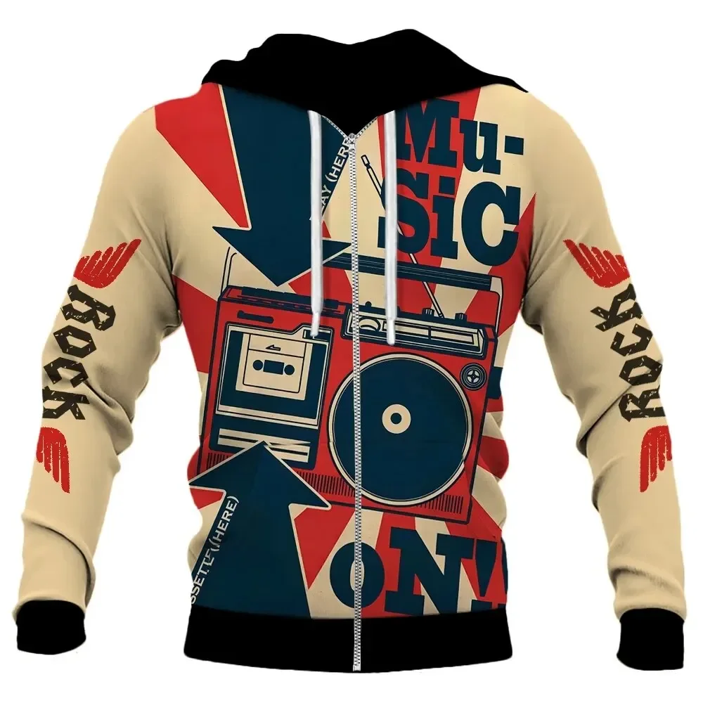 thumbnail image 1 of Sudadera con capucha retro con cremallera para hombre, chaqueta con estampado 3D y patrón nostálgico de los años 80, nueva sudadera informal de calle, ropa de moda para hombre Y2K, 1 of 5