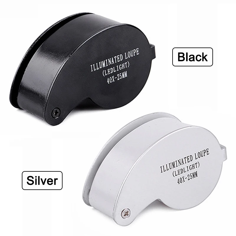 40X MINI Jewelry Magnifying Glass 2 LED Foldable Magnifier Lens Diameter 25mm Pocket Illuminated Loupe For Jade Appreciation