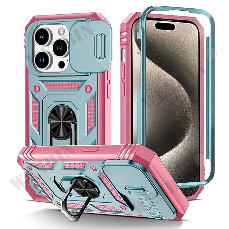 thumbnail image 1 of Case For iPhone 15 14 13 12 11 Pro Max Plus Mini XS XR X 8 7 Plus 8 7 SE Heavy Duty with Camera 360 Degree Kickstand Cover, 1 of 5