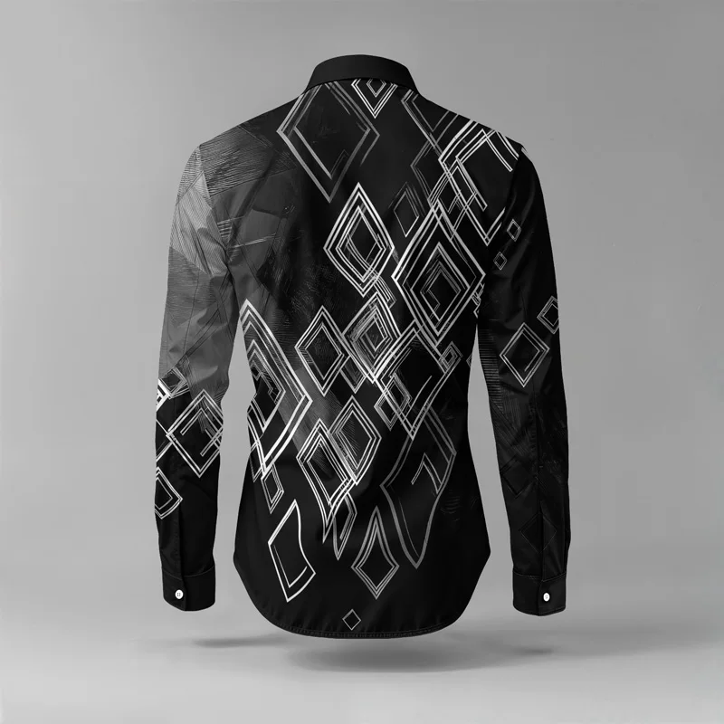 2025 Trendy Men Shirt Set Geometry Print Summer Fashion Simple Two Piece Set Mens Gradient Lightweight Party Long Sleeves Suit_voghion.com