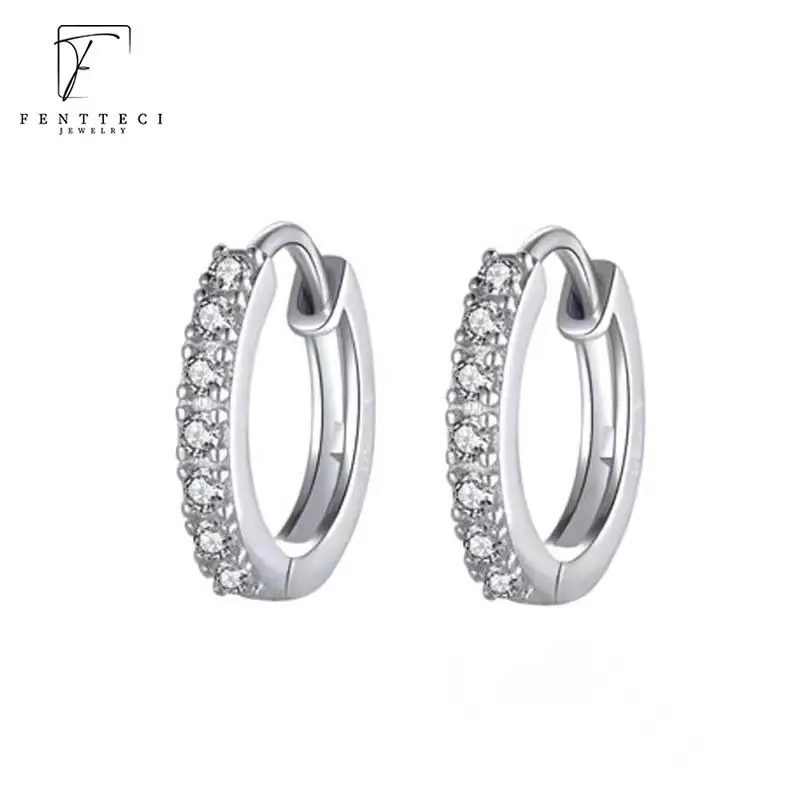 FENTTECI 925 Sterling Silver with 18k Gold Plated Earrings for Women Circle Ear Buckle High Carbon Diamond Earrings Fine Jewelry