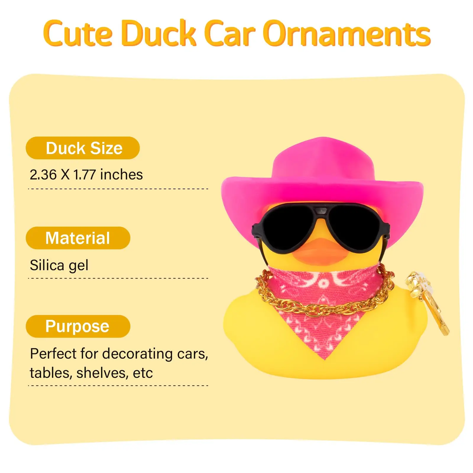 Rubber Duck Car Ornaments Duck Car Dashboard Decorations for Cool Car Accessories with Cowboy Hat Necklace and Sunglasses 2