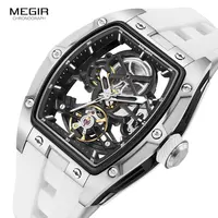 MEGIR Men's Automatic Mechanical Watch with Stainless Steel Case Silicone Band Skeleton Dial Waterproof Sport Wristwatch 2