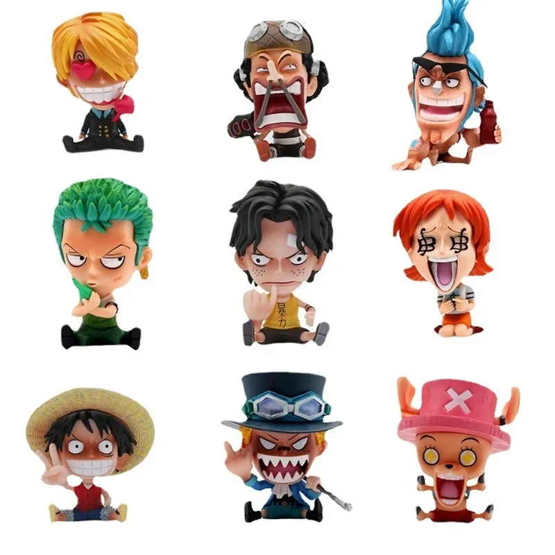 

New 9cm Q Version Anime One Piece Figure Toys Luffy Roronoa Zoro Action Figural Kawaii Doll Car Decoration PVC Model Kids Gifts