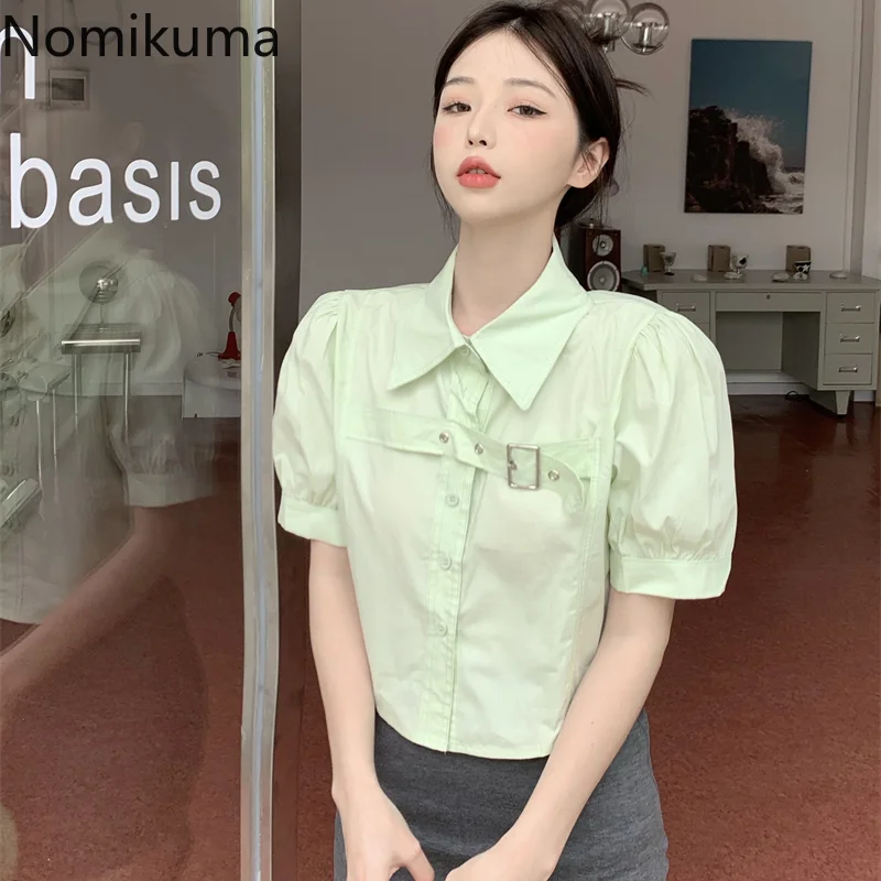 

Nomikuma Blusa Mujer Moda 2023 летние рубашки с отложным воротником с высокой талией Y2k для женщин в стиле преппи сладкая женская фотография