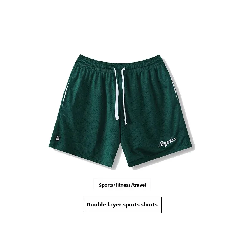 American Style Basketball Shorts Sport Training Loose Fitness Men Summer Women Three-in-One Fake Two-Piece with Lining