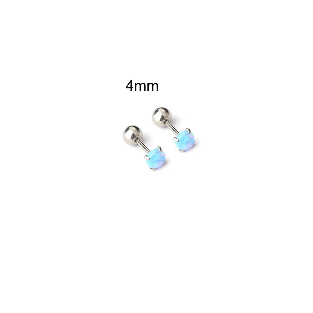 Stainless Steel Blue Opal Stud Earrings - Minimalist Cartilage Jewelry