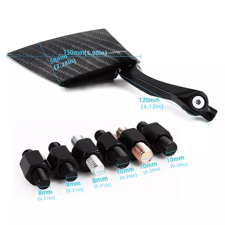 범용 오토바이 백미러, 혼다 스즈키 가와사키 다지기 투어링 보버용, 8mm, 10mm, 2 개